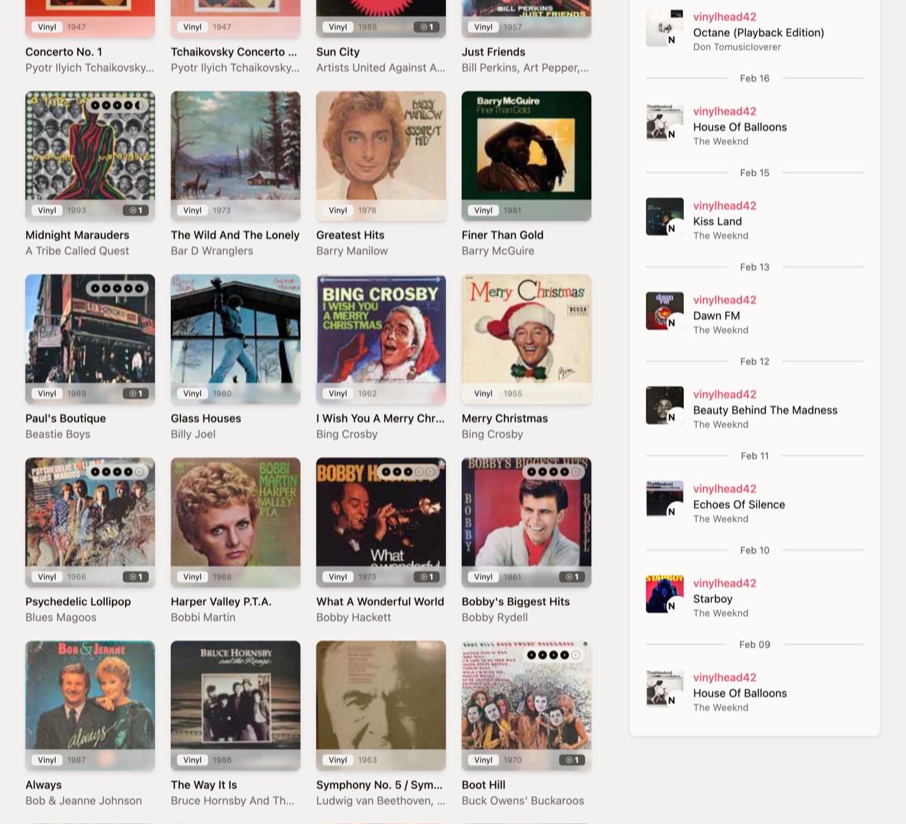 Full view of the collection browser with album artwork, search, and filtering options